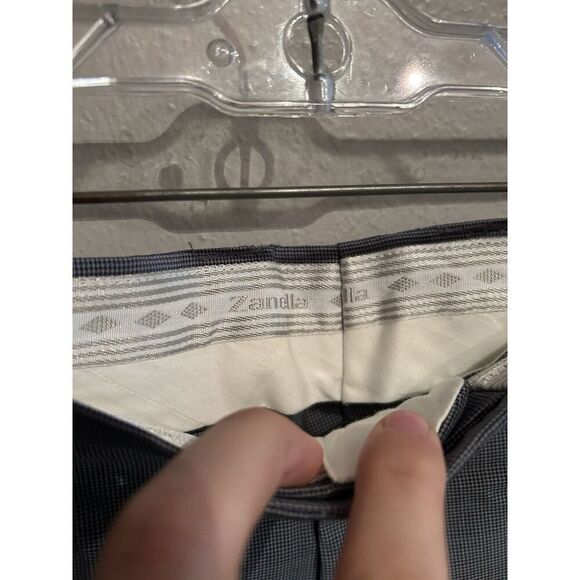 Zanella Mens Size 36 36x32 Blue Houndstooth Wool Dress Pants - Picture 3 of 9